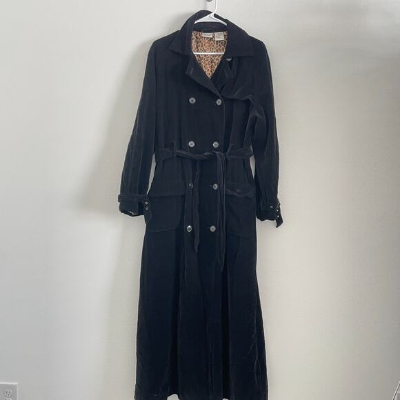 VTG Newport News Black Velvet Duster Coat Trench Women 14 Festival Steampunk - Picture 1 of 11